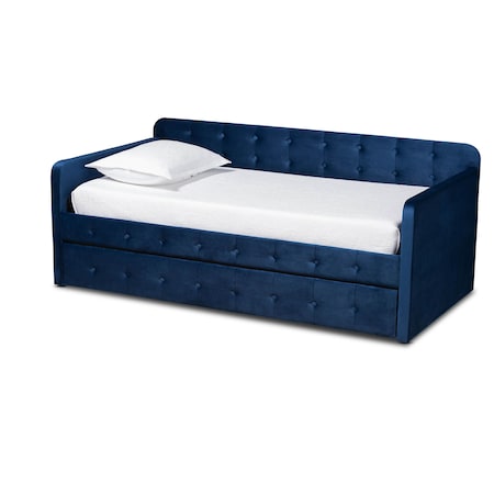 Baxton Studio Jona Blue Velvet and Button Tufted Twin Size Daybed with Trundle 169-10844